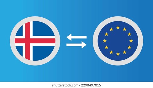 round icons with Iceland and European Union flag exchange rate concept graphic element Illustration template design
