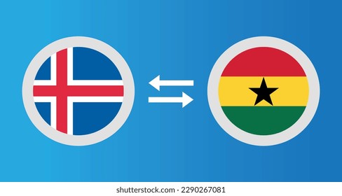 round icons with Iceland and Ghana flag exchange rate concept graphic element Illustration template design
