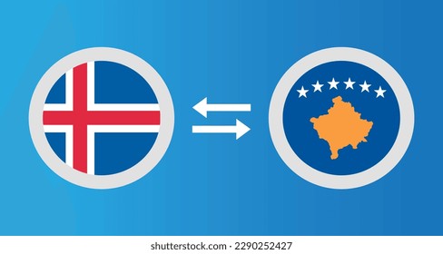 round icons with Iceland and Kosovo flag exchange rate concept graphic element Illustration template design

