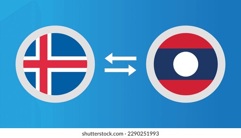 round icons with Iceland and Laos flag exchange rate concept graphic element Illustration template design
