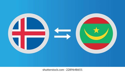 round icons with Iceland and Mauritania flag exchange rate concept graphic element Illustration template design
