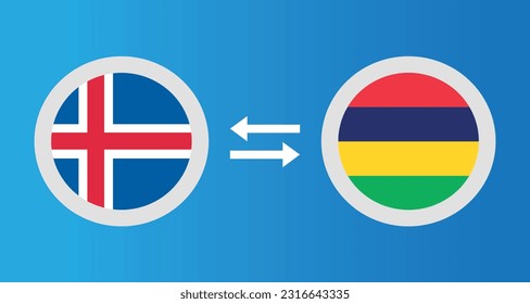 round icons with Iceland and Mauritius flag exchange rate concept graphic element Illustration template design
