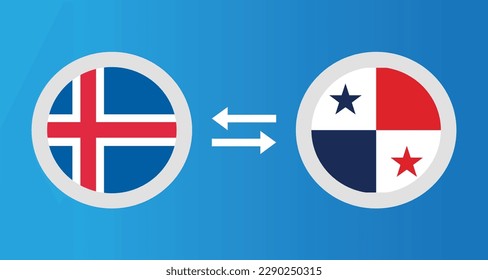 round icons with Iceland and Panama flag exchange rate concept graphic element Illustration template design
