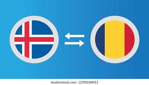 round icons with Iceland and Romania flag exchange rate concept graphic element Illustration template design
