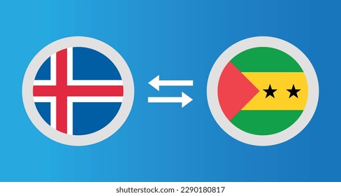 round icons with Iceland and Sao Tome and Principe flag exchange rate concept graphic element Illustration template design
