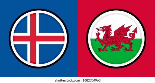 round icons, iceland and wales flags