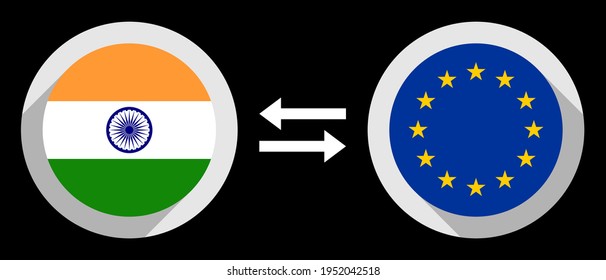 round icons with india and european union flags. inr to eur exchange rate concept
