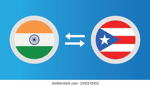 round icons with India and Puerto Rico flag exchange rate concept graphic element Illustration template design
