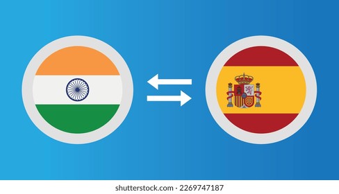 round icons with India and Spain flag exchange rate concept graphic element Illustration template design
