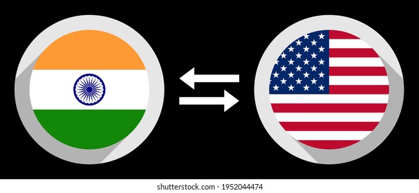 round icons with india and united states flags. inr to usd exchange rate concept
