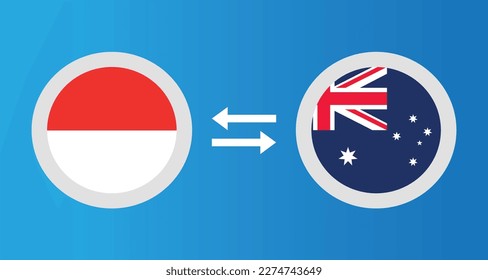 round icons with Indonesia and Australia flag exchange rate concept graphic element Illustration template design
