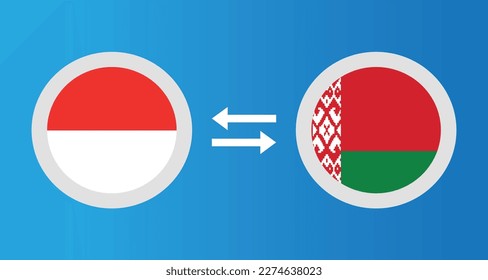 round icons with Indonesia and Belarus flag exchange rate concept graphic element Illustration template design
