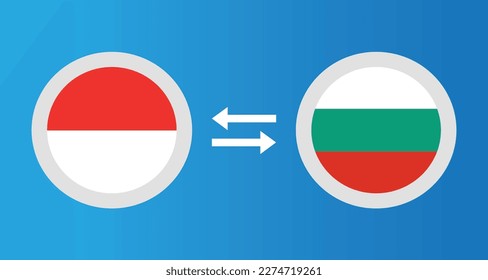 round icons with Indonesia and Bulgaria flag exchange rate concept graphic element Illustration template design
