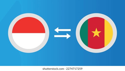 round icons with Indonesia and Cameroon flag exchange rate concept graphic element Illustration template design
