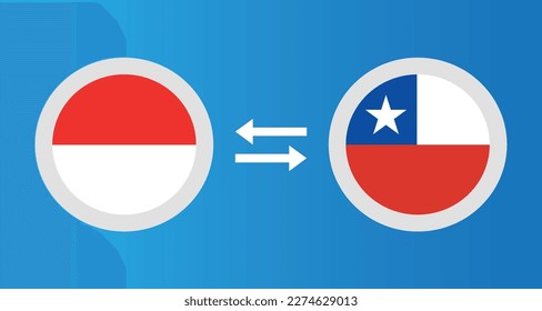 round icons with Indonesia and Chile flag exchange rate concept graphic element Illustration template design
