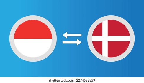 round icons with Indonesia and Denmark flag exchange rate concept graphic element Illustration template design
