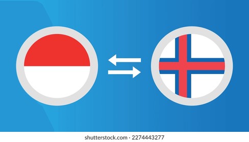 round icons with Indonesia and Faroe Islands flag exchange rate concept graphic element Illustration template design
