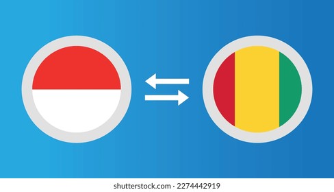round icons with Indonesia and Guinea flag exchange rate concept graphic element Illustration template design
