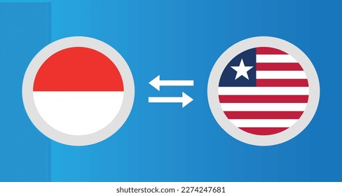 round icons with Indonesia and Liberia flag exchange rate concept graphic element Illustration template design
