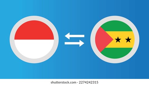 round icons with Indonesia and Sao Tome and Principe flag exchange rate concept graphic element Illustration template design
