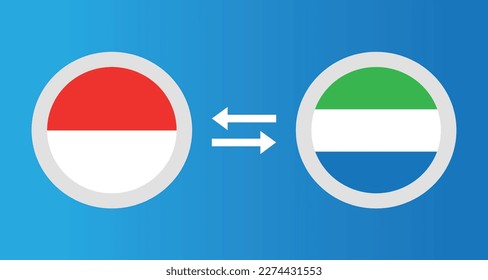 round icons with Indonesia and Sierra Leone flag exchange rate concept graphic element Illustration template design
