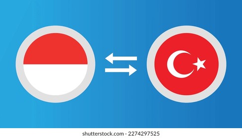 round icons with Indonesia and Turkey flag exchange rate concept graphic element Illustration template design
