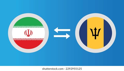 round icons with Iran and Barbados flag exchange rate concept graphic element Illustration template design
