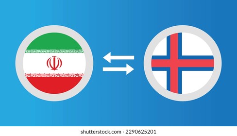 round icons with Iran and Faroe Islands flag exchange rate concept graphic element Illustration template design
