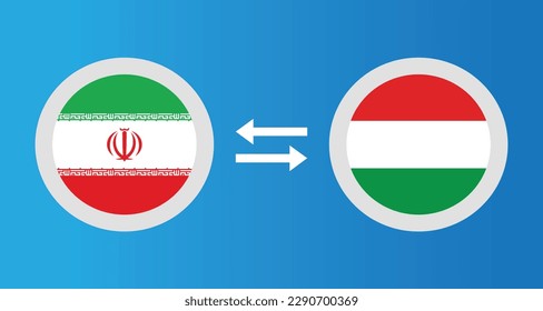 round icons with Iran and Hungary flag exchange rate concept graphic element Illustration template design
