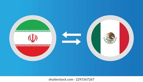 round icons with Iran and Mexico flag exchange rate concept graphic element Illustration template design
