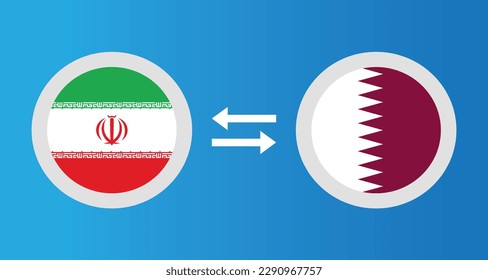 round icons with Iran and Qatar flag exchange rate concept graphic element Illustration template design
