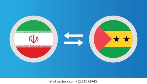 round icons with Iran and Sao Tome and Principe flag exchange rate concept graphic element Illustration template design
