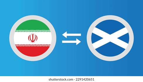 round icons with Iran and Scotland flag exchange rate concept graphic element Illustration template design
