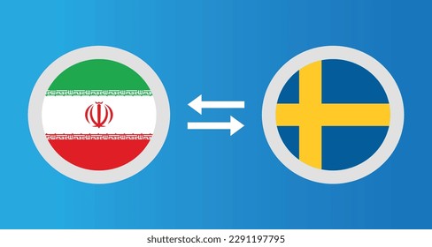 round icons with Iran and Sweden flag exchange rate concept graphic element Illustration template design
