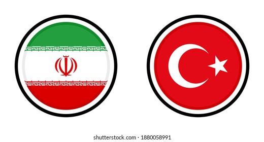 round icons with iran and turkey flags