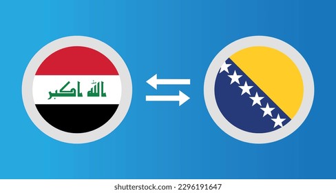 round icons with Iraq and Bosnia Herzegovina flag exchange rate concept graphic element Illustration template design
