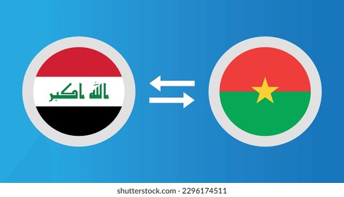 Rundsymbole mit Irak und Burkina Faso Flaggenwechselkurs Konzept Grafikelement Illustration Vorlage Design
