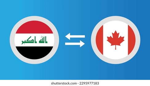 round icons with Iraq and Canada flag exchange rate concept graphic element Illustration template design
