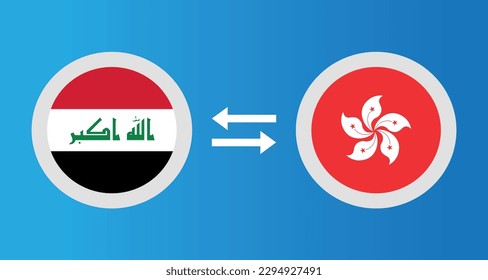round icons with Iraq and Hong Kong flag exchange rate concept graphic element Illustration template design
