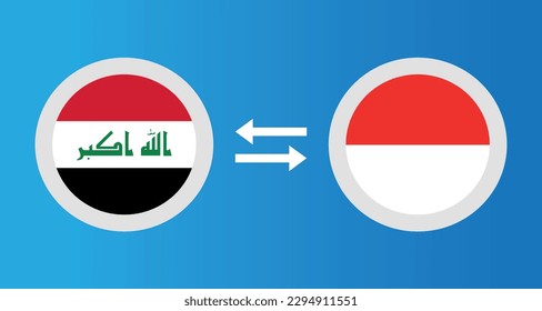 round icons with Iraq and Indonesia flag exchange rate concept graphic element Illustration template design
