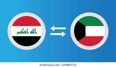 round icons with Iraq and Kuwait flag exchange rate concept graphic element Illustration template design
