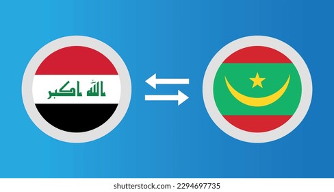 round icons with Iraq and Mauritania flag exchange rate concept graphic element Illustration template design
