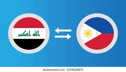 round icons with Iraq and Philippines flag exchange rate concept graphic element Illustration template design
