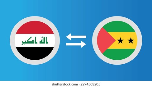 round icons with Iraq and Sao Tome and Principe flag exchange rate concept graphic element Illustration template design

