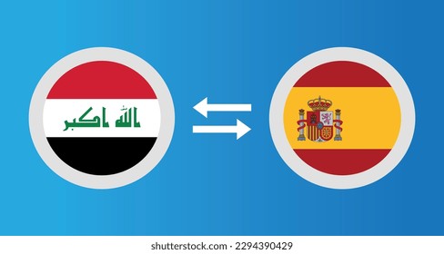 round icons with Iraq and Spain flag exchange rate concept graphic element Illustration template design
