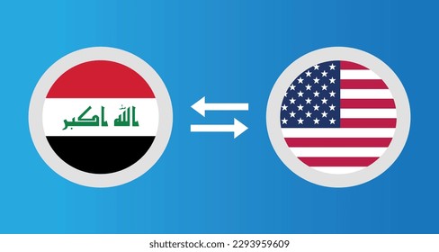 round icons with Iraq and United States flag exchange rate concept graphic element Illustration template design
