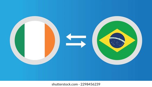 round icons with Ireland and Brazil flag exchange rate concept graphic element Illustration template design
