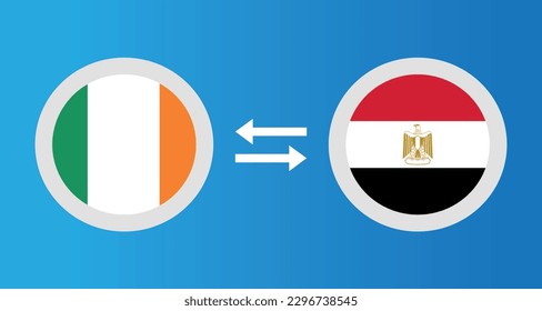 round icons with Ireland and Egypt flag exchange rate concept graphic element Illustration template design
