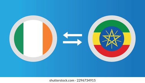 round icons with Ireland and Ethiopia flag exchange rate concept graphic element Illustration template design
