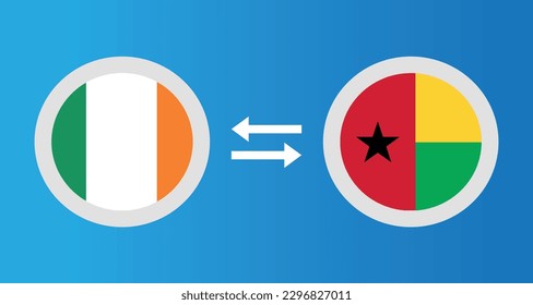 round icons with Ireland and Guinea-Bissau flag exchange rate concept graphic element Illustration template design

